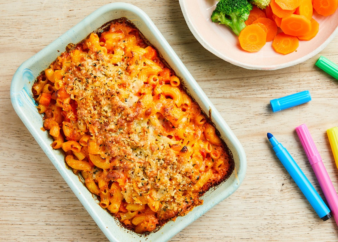 VEGETABLE PASTA BAKE WITH SWEET POTATO, EGGPLANT & WHITE BEANS