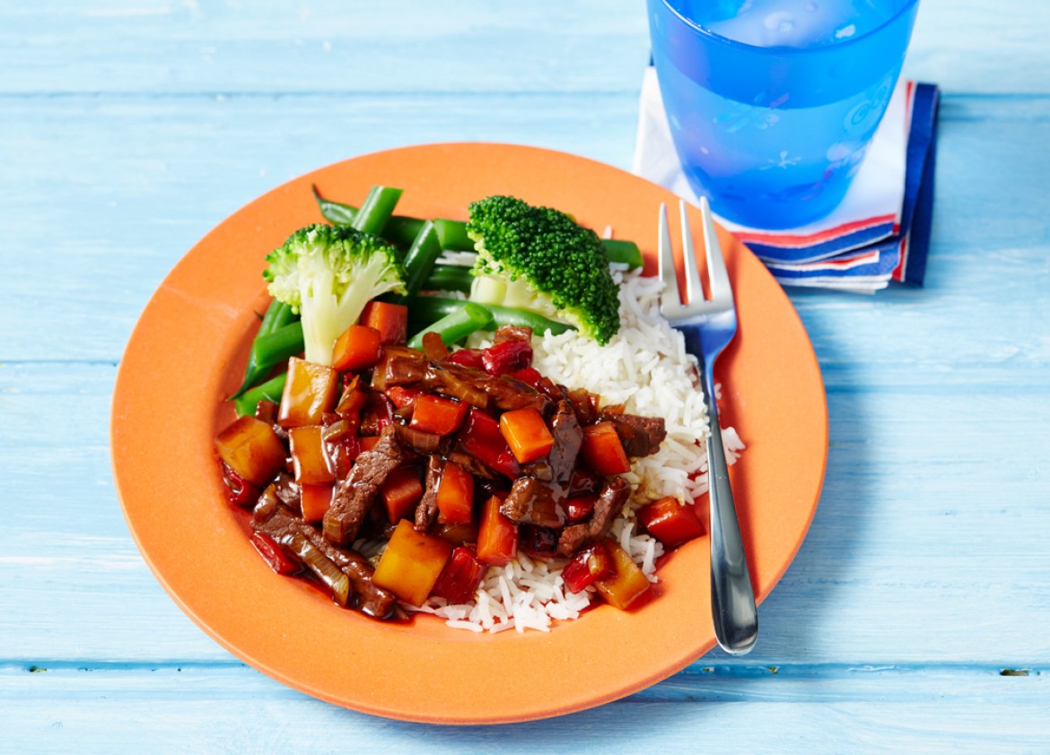 HUNAN ORANGE & GINGER BEEF WITH RICE